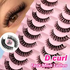 Shein False Eyelashes,Russian Strip Lashes 10 Pairs D Curl 15Mm Fluffy Faux Mink Eyelashes Dramatic Volume Fake Eyelashes Extensions Makeup