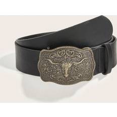 Shein 1pc Women's Western Cowgirl Antique Gold Buckle Printed Belt Suitable For Daily Wear
