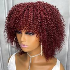 Echthaar Perücken Shein Short Curly Colored Human Hair Wig With Bangs