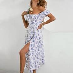 Damen - Weiß Kleider Shein Allover Floral Knot Split Thigh A-line Dress