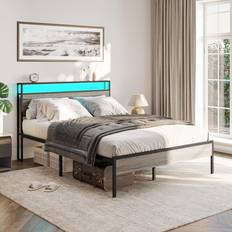 Queen Bed Frames Belleze Bed Frame with 2-Tier Storage Headboard Queen