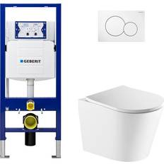 Geberit Water Toilets Geberit 2-Piece 0.8/1.6 GPF Dual Flush Vista Elongated Toilet in White with 2 x 6 Concealed Tank and Plate, Seat Included