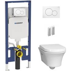 Geberit Toilets Geberit 2-Piece 0.8/1.6 GPF Dual Flush Elongated Cossu Toilet in White w/Concealed Tank 2x6 Construction and Dual Flush Plate