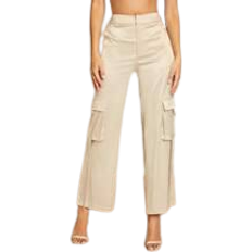 Shein Women's Flap Pocket Side Cargo Pants - Apricot