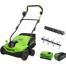 Lawn Scarifiers Greenworks 40V 2-In-1 Dethatcher Scarifier, 5Ah USB Battery and Rapid Charger Included, DT40B510
