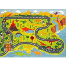 KC Cubs Dinosaur Safari Road Map Multicolor Educational Area Rug Multi