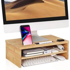 Desk monitor riser stand with storage organizer 2 shelves for computer imac prin