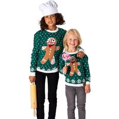 Julegensere SillySanta Kid's Gingerbread Christmas Sweater - Green