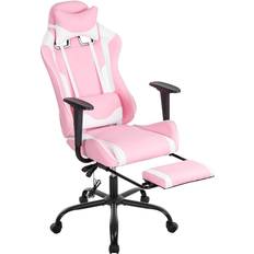 Gaming Chairs BestOffice PC gaming office chair ergonomic table and chair massage PU leather recliner with lumbar support headrest armrest footrest female adult swivel chair pink
