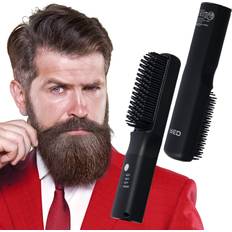 Kiss Red by Kiss Beard & Hair Straightener, Secure Auto Shut-Off, 2 in 1 Heated Straightening Beard Brush 360 degree swivel cord Temperature Adjustable