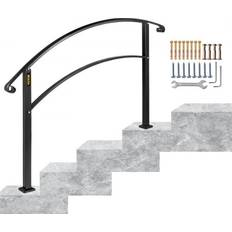Vevor Handrails for Outdoor Steps Fit 3 to 4 Steps Stair Railing Wrought Iron Handrail for Concrete or Wooden Stairs, Black