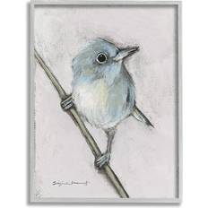 Stupell Industries Wildlife Perched Bird Painting Animals & Insects Painting Gray Print Framed Art 11x14"