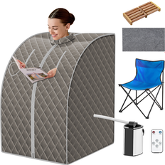Sauna Heaters Costway Portable Steam Sauna with Chair and Accessories Gray