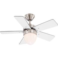 Globo Small Ceiling Fan with Lamp and Pull Chain Marva Matt Nickel 76 cm