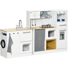 Qaba Kids Wooden Kitchen Playset with Sound Effects and Tons of Countertop Space, Wooden Corner Play Kitchen Set with Washing Machine, Imaginative Toy