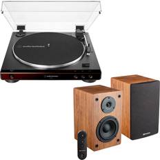 Audio Technica Turntables Audio Technica AT-LP60X Belt-Drive Stereo Turntable Brown with Speakers Pair