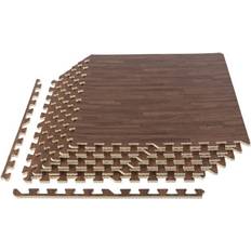 Gym Floor Mats Stalwart EVA Foam Floor Tiles 6-Pack 24 SQFT Woodgrain Puzzle Mats, Dark