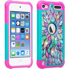 MP3 Players Apple iPod Touch 6th 5th Generation Case Wydan Hybrid Studded Diamond Rhinestone Case Shock Resistant Cover Teal Flower