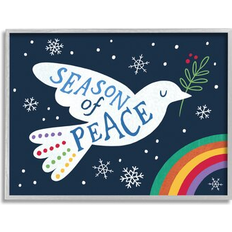 Stupell Industries Season of Peace Phrase White Dove over Rainbow Canvas Blue Framed Art 30x40"