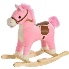 Rocking Horses Qaba Rocking Horse Plush Animal on Wooden Rockers with Sounds, Wooden Base, Rocking Chair for 36-72 Months, Pink