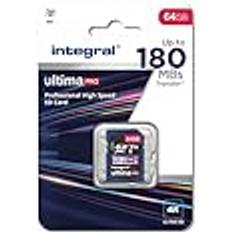 Integral SD Karte 64GB mit 6 Slot SD Kartenhalter Metall 4K Ultra-HD Video Premium High Speed 100MB/s Lesen und 50MB/s Schreiben SDHC V30 UHS-I U3 Class 10 SD Speicherkarte