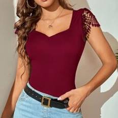 Shein Contrast Guipure Lace Sweetheart Neck Tee