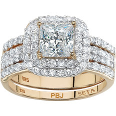 Rings PalmBeach Double Halo Bridal Ring Set - Gold/Transparent
