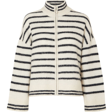 Dame Cardigans Selected Femme Sia Ras Stripe Long Sleeve Knit Cardigan - White