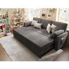 Living room sofas VanAcc Storage Chaise for Living Room Linen Grey Sofa 84" 3 Seater