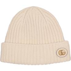 Gucci Beanies Gucci Wool and cashmere leather-trimmed beanie white
