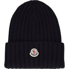 Moncler Womens Black Logo-embroidered Wool-knit Beanie