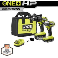 Hammer Drills Ryobi ONE HP 18V Brushless Cordless 1/2 in. Hammer Drill and 1/4 in 4-Mode Impact Driver Kit w/ 2 Batteries, Charger, & Bag