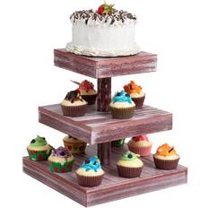 Cheap Cake Stands Mind Reader Brown 3-Tier Square Cake Stand