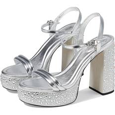 Michael Kors Slippers & Sandals Michael Kors Laci Embellished Metallic Leather Platform Sandal Silver