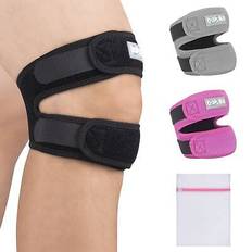 2x patella tendon knee strap, adjustable knee support brace pads laundry bag Grey
