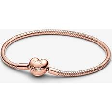 Rose Gold Jewelry Pandora Moments Heart Clasp Snake Chain Bracelet - Rose Gold