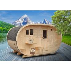 FinnTherm Saunahaus oval massivholz gartensauna massivholzsauna sauna fasssauna außensauna