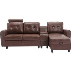 HOMEFUN Upholstered Tufted L-Shape Brown 89" 3 Seater
