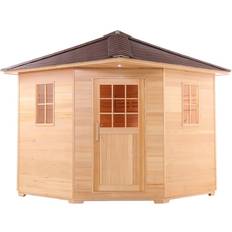 Sauna Rooms Aleko 8 Person Canadian Hemlock Wet Dry Outdoor Sauna with Asphalt Roof Brown