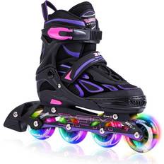 2pm Sports Vinal Girls Adjustable Inline Skates with Light up Wheels Beginner Skates Fun Illuminating Roller Skates for Kids Boys and Ladies Violet Medium1Y-4Y US