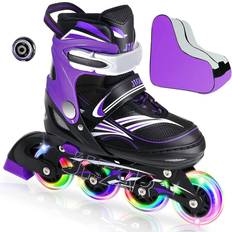 Purple Inlines & Roller Skates JeeFree Adjustable Inline Skate for Kids with Skate Storage Bag,Children's Inline Skates with Full Light Up Wheel, Outdoor Illuminating Roller Blades Skates for Girls,Boys and Beginners