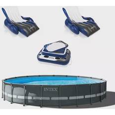 Intex Freestanding Pools Intex 24ft x 52in Ultra XTR Round Frame Pool, Loungers 2 Pack Floating Cooler, Grey