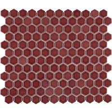 Wood Flooring Merola Tile Tribeca 1" Hex Glossy Rusty Red 11.86" x 10.25" Porcelain Mosaic Floor and Wall Tile Red