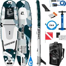 Cressi SUP Sets Cressi Unisex's Tiger Shark Multitask Isup Set Camo 10'2'' Inflatable Fish Shape SUP with Integrated Locker for Stowing Equipment, Aquamarine Camou, One