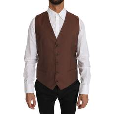 Silk Vests Dolce & Gabbana Brown Wool Silk Waistcoat Men's Vest