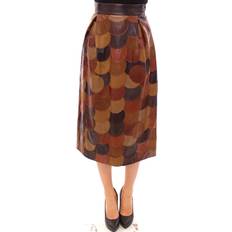 Brown - Midi Skirts Dolce & Gabbana Brown Patchwork Leather Straight Women's Skirt