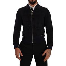 Men - Suede Jackets Dolce & Gabbana Blue Suede Lambskin Leather Coat Men's Jacket