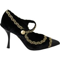 Herre Pumps Dolce & Gabbana Black Embellished Velvet Mary Jane Pumps Shoes EU35/US4.5