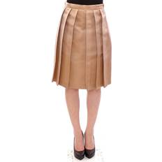 Brown - Midi Skirts Brown Silk Solid Mini Pleated Skirt IT42