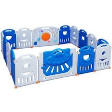 Playpen Costway 16-Panel Baby Playpen Safety Play Center with Lockable Gate-Blue